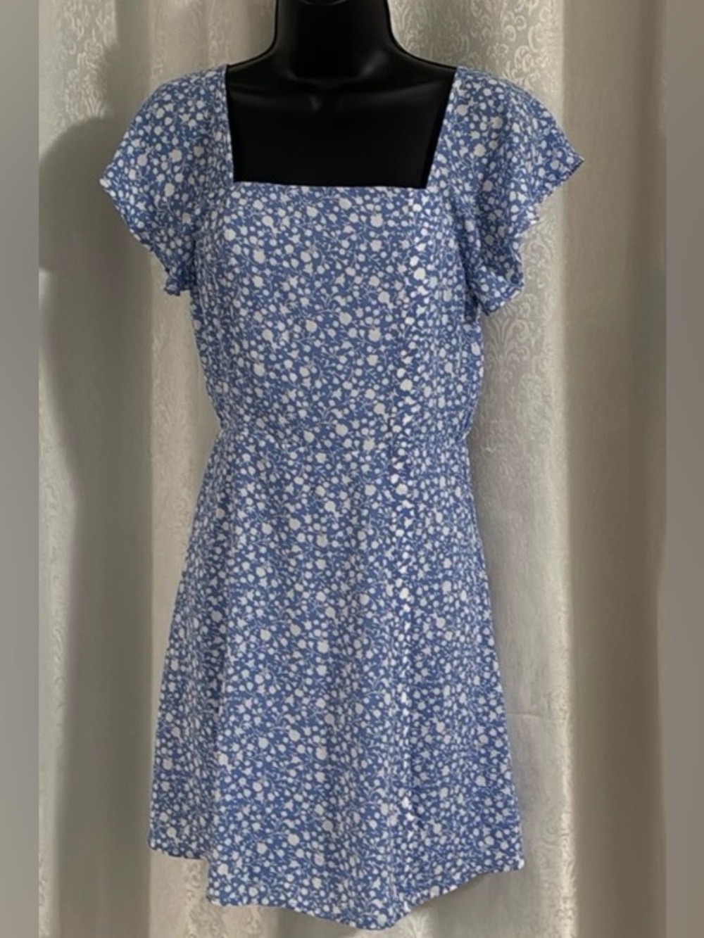 Pastel Blue Ditsy Floral Mini Summer Dress